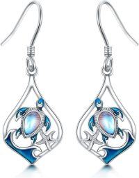 wholesale 925 Sterling Silver Moonstone Sea Turtle Dangle Earrings Hawaiian Beach Ocean s for Women-Moonstone Dangle Earrings
