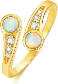 wholesale 14K Gold & White Opal Toe Ring with Zircons, Adjustable Size for Women-Opal