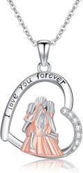 wholesale 925 Sterling Silver I Love You Forever Mother and Daughter Necklace with Heart Pendant 18K Gold Plated Jewelry for Women-0-0