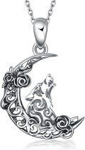 wholesale 925 Sterling Silver Crescent Moon Wolf Pendant Necklace With Roses-0-0