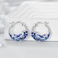 wholesale 925 Sterling Silver Shark Wave Blue Enamel Huggie Hoop Earrings  for Women-0-2