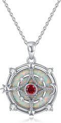 wholesale  925 Sterling Silver White Opal & Zircon July Birthstone Pendant Necklace with Sun Moon Stars Compass Design-0-0