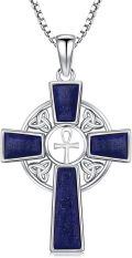 wholesale 925 Sterling Silver & Lapis Lazuli Celtic Cross Trinity Knot Pendant Necklace-0-0
