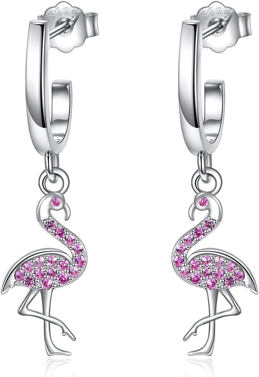 Sterling Silver Hypoallergenic Drop Dangle Earrings for Women-Flamingo