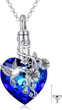 wholesale 925 Sterling Silver Blue Crystal Heart Hummingbird Cremation Pendant Necklace with Funnel and Fill Tool-19-Hummingbird Urn A