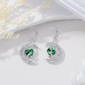wholesale 925 Sterling Silver Celtic Moon and Star Earrings with Green Heart-Shaped Stone Jewelry Birthday Christmas Gifts for Women Her-0-4