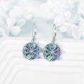 wholesale 925 Sterling Silver Round Abalone Shell Flower Drop Earrings with CZ Center Stone-0-3