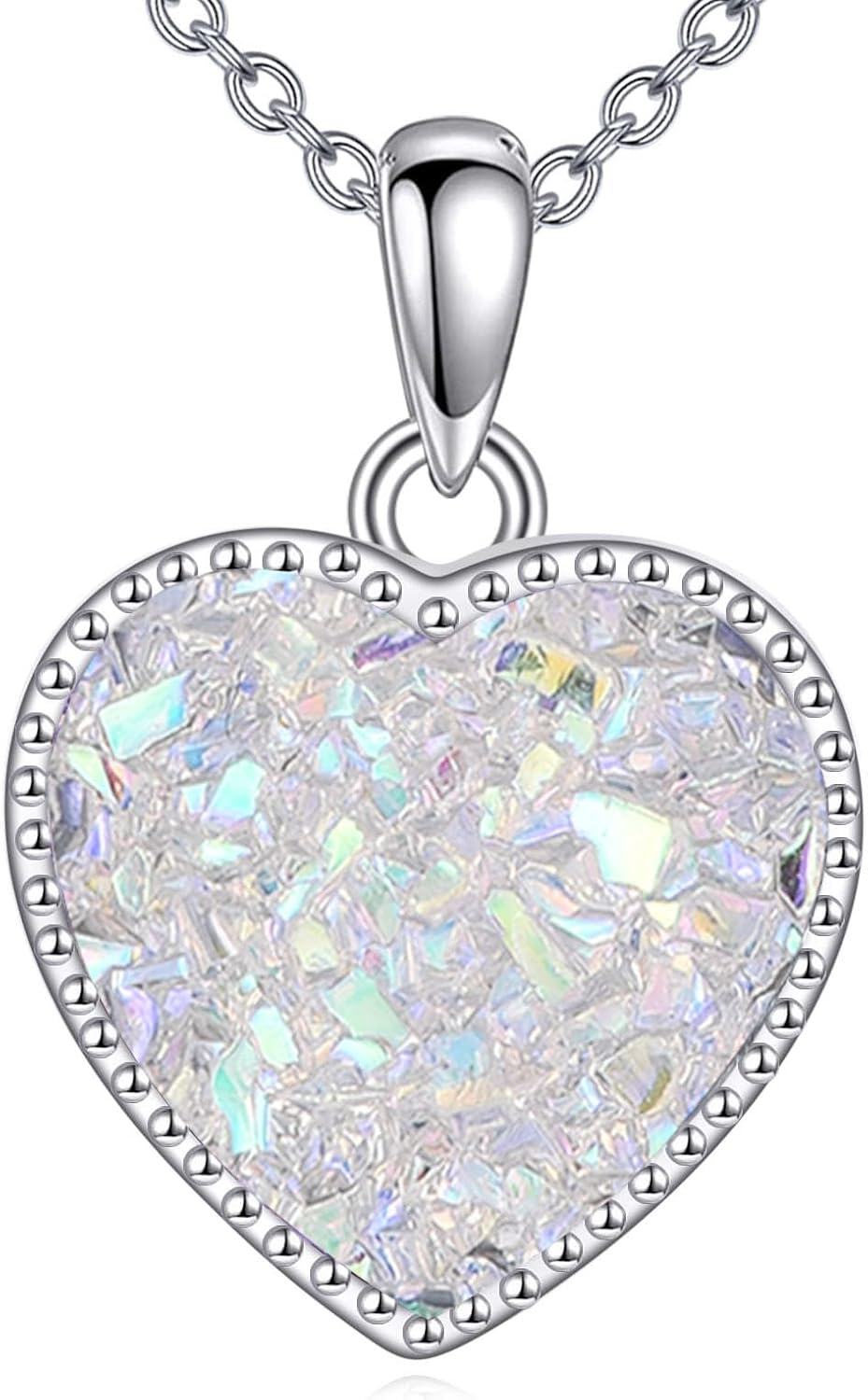 Sterling Silver Heart Pendant Necklace Love Jewelry Gift for Women-White Heart