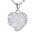 wholesale 925 Sterling Silver Heart Pendant Necklace Platinum Plated Iridescent Rainbow Crystal Beaded Edge-0-0