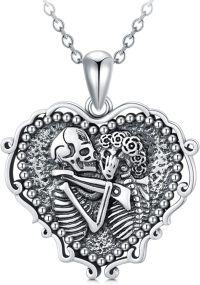 wholesale 925 Sterling Silver Heart-Shaped Skull & Rose Skeleton Pendant Necklace Gothic Vintage Jewelry for Women Girls Gifts-01-skull heart necklace