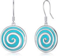 wholesale 925 Sterling Silver Spiral Turquoise Drop Earrings-Swirl + Turquoise