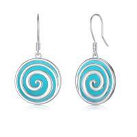 wholesale 925 Sterling Silver Turquoise Spiral Drop Earrings White Gold Plated-Swirl + Turquoise