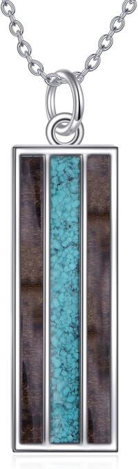 wholesale 925 Sterling Silver Turquoise Wood Bar Necklace, 18+2 Chain, Hypoallergenic, Gift Box-Silver-Turquoise Wood Bar Necklace