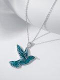 wholesale 925 Sterling Silver Turquoise Inlay Hummingbird Pendant Necklace for Women  45cm Chain Length-0-2