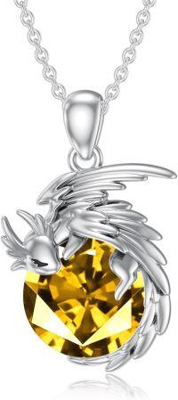 wholesale Sterling Silver Birthstone Wyvern Dragon Pendant Necklace for Women-November(Citrine)