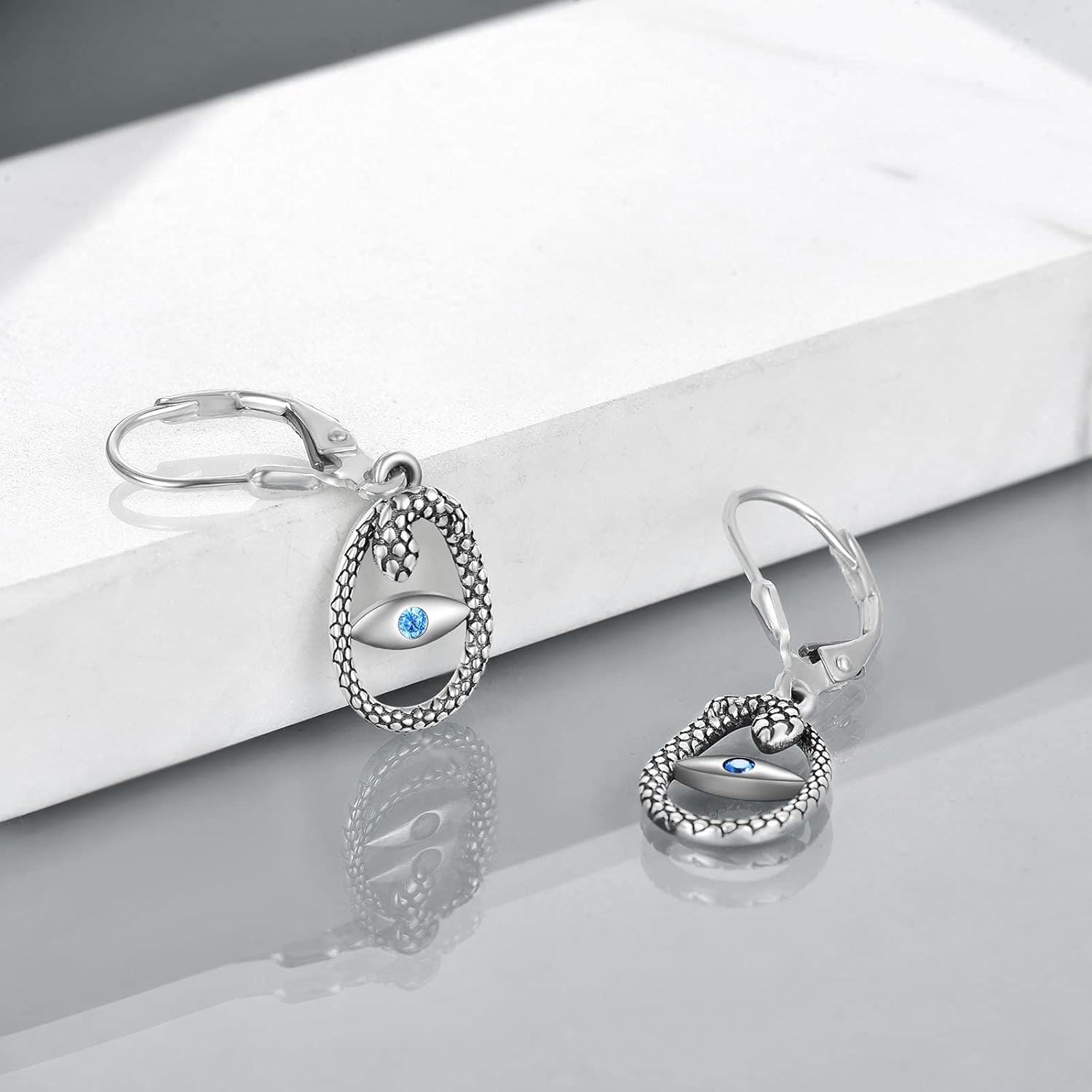 wholesale 925 Sterling Silver Blue Crystal Evil Eye Dangle Leverback Earrings for Women-0-3