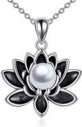 wholesale 925 Sterling Silver Black Lotus Flower Pearl Pendant Necklace s for Women-0-0