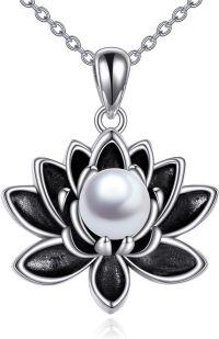 wholesale 925 Sterling Silver Black Lotus Flower Pearl Pendant Necklace s for Women-pearl