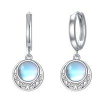 wholesale 925 Sterling Silver Round Moonstone Celtic Knot Drop Earrings White Gold Plated-Celtic B