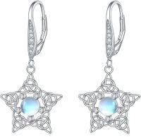 wholesale 925 Sterling Silver Star Moonstone Celtic Knot Drop Earrings with Leverbacks-B-Moonstone Star