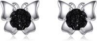 wholesale 925 Sterling Silver Butterfly Black Druzy Stud Earrings - Cute Fashion Jewelry for Women Gift Ideas-Butterfly