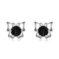 wholesale 925 Sterling Silver Butterfly Black Druzy Stud Earrings - Cute Fashion Jewelry for Women Gift Ideas-Butterfly