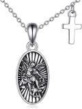 wholesale 925 Sterling Silver Saint Michael Archangel Pendant Necklace with Cross Charm Christian Jewelry for Men Women 45cm Chain Length-0-0