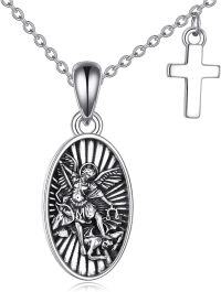 wholesale 925 Sterling Silver Saint Michael Archangel Pendant Necklace with Cross Charm Christian Jewelry for Men Women 45cm Chain Length-Saint Michael