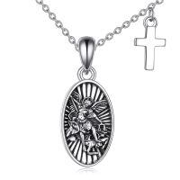 wholesale 925 Sterling Silver Saint Michael Archangel Pendant Necklace with Cross Charm Christian Jewelry for Men Women 45cm Chain Length-Saint Michael