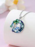 wholesale 925 Sterling Silver Blue Crystal Ocean Wave Palm Tree Charm Pendant Necklace for Women-0-3