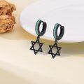 wholesale 925 Sterling Silver Turquoise Star of David Huggie Hoop Dangle Earrings-0-1