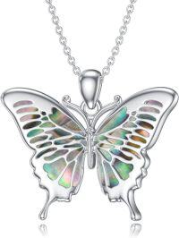 wholesale 925 Sterling Silver Mother of Pearl Inlay Butterfly Pendant Necklace for Women-Abalone Shell Butterfly