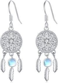 wholesale 925 Sterling Silver Moonstone & Feather Drop Dreamcatcher Earrings for Women and Girls-C-moonstone dangle(silver)