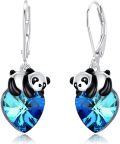 wholesale 925 Sterling Silver Blue Crystal Panda Heart Drop Earrings-0-0