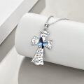wholesale 925 Sterling Silver Blue Crystal Butterfly Cross Pendant Necklace for Women - Religious Gifts-0-3