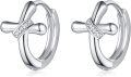 wholesale 925 Sterling Silver Cross Huggie Hoop Stud Earrings with Cubic Zirconia Gift for Women Girls-0-0
