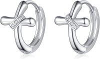 wholesale 925 Sterling Silver Cross Huggie Hoop Stud Earrings with Cubic Zirconia Gift for Women Girls-B