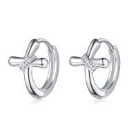 wholesale 925 Sterling Silver Cross Huggie Hoop Stud Earrings with Cubic Zirconia Gift for Women Girls-B