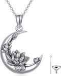 wholesale 925 Sterling Silver & Moonstone Lotus Flower Urn Necklace for Ashes – July Birth Flower Memorial Jewelry-0-0