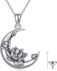 wholesale 925 Sterling Silver & Moonstone Lotus Flower Urn Necklace for Ashes – July Birth Flower Memorial Jewelry-Lotus Flower Urn