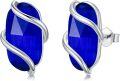 wholesale  Sterling Silver Sapphire Stud Earrings - September Birthstone, Trendy Wraparound Design, Hypoallergenic, Gift Box-0-0