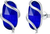 wholesale  Sterling Silver Sapphire Stud Earrings - September Birthstone, Trendy Wraparound Design, Hypoallergenic, Gift Box-Stud-Sapphire-Sepember