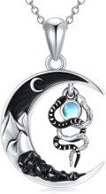wholesale 925 Sterling Silver Crescent Moon Snake Blue Stone Pendant Necklace-0-0