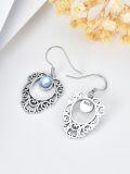 wholesale 925 Sterling Silver Blue Moonstone Filigree Hook Earrings for Women-0-2