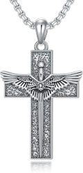 wholesale 925 Sterling Silver Angel Wing Cross Pendant Necklace  Religious s for Men & Women-0-0