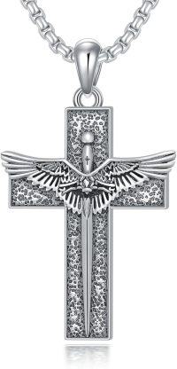 wholesale 925 Sterling Silver Angel Wing Cross Pendant Necklace  Religious s for Men & Women-Sword Cross