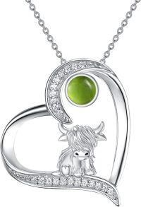 wholesale Sterling Silver Highland Cow Birthstone Necklace Jewelry Gifts for Women Girls-3-11-Green-3-11-Green