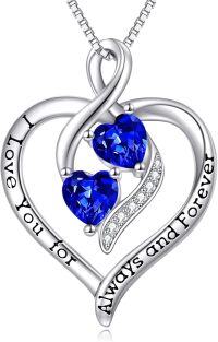 wholesale 925 Sterling Silver Forever Love Heart Birthstone Necklace for Women-Sliver-09-Sept Birthstone Necklace