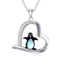 TOUPOP Sterling Silver Moonstone Penguin Pendant Necklace-undefined