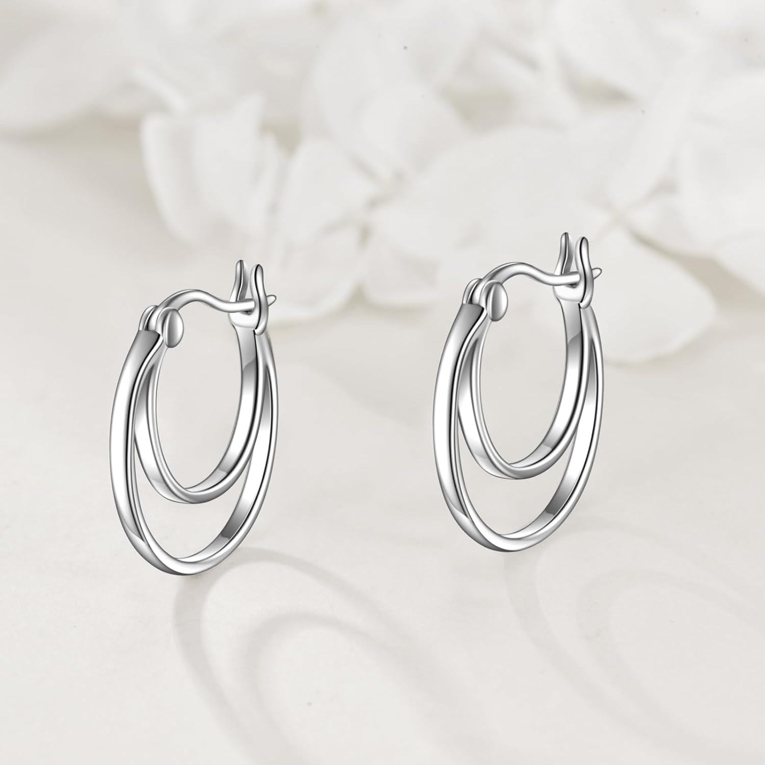 Sterling Silver Circle Double Hoop Earrings Endless Layered Hoops Christmas Jewelry Gifts for Women-0-2